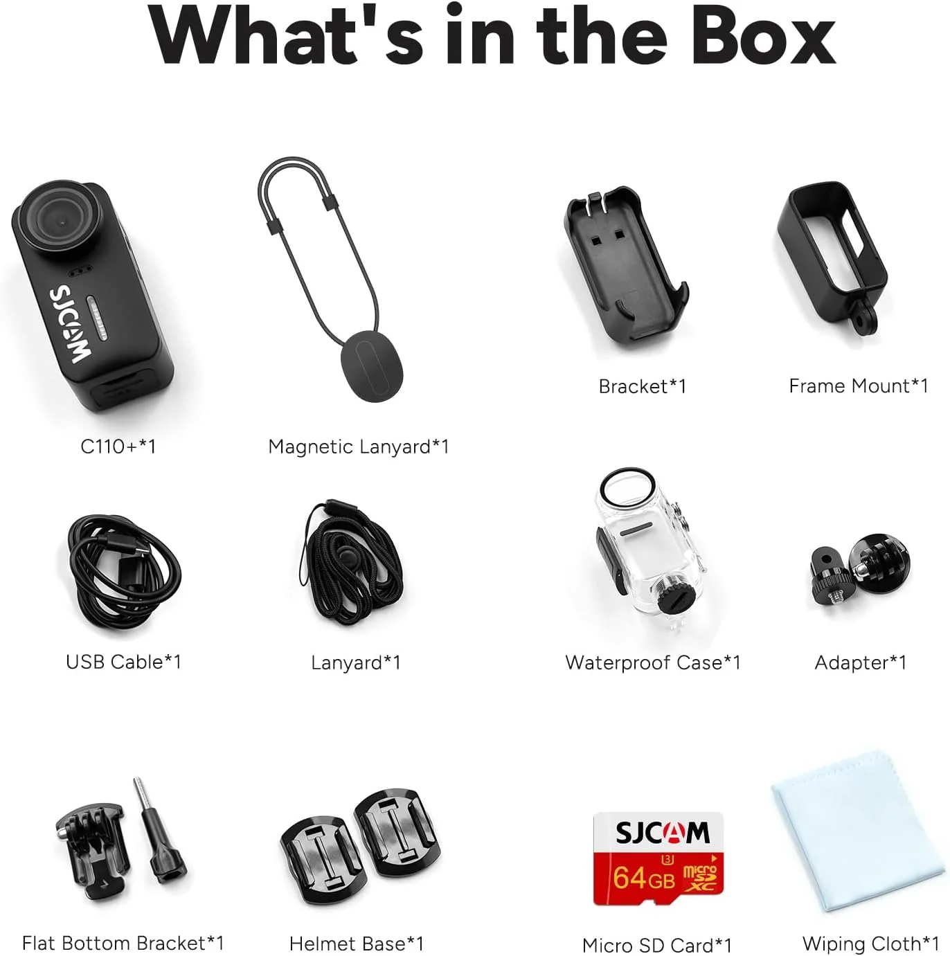 دوربین اکشن جیبی SJCAM C110+ Magnetic Combo، دوربین POV 4K، زاویه دید 170 درجه، تثبیت کننده 6 محوره، دوربین کوچک بدنه، ضد آب، پوشیدنی، POV قابل حمل، دارای بلندگو و میکروفون داخلی برای ولاگینگ، با کیت نصب کلاه ایمنی، مشکی