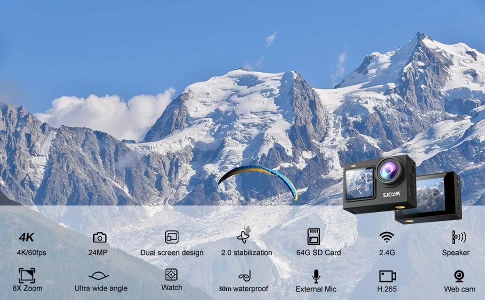 دوربین اکشن SJCAM SJ6 PRO با دو صفحه نمایش | 4K60fps/24MP | ژیروسکوپ 6 محوره | زاویه فوق عریض 165 درجه | صفحه نمایش عمودی 9:16 | زوم 8 برابر | تایم لپس، ویدیو آهسته، حالت خودرو، عکاسی با فاصله زمانی | مشکی