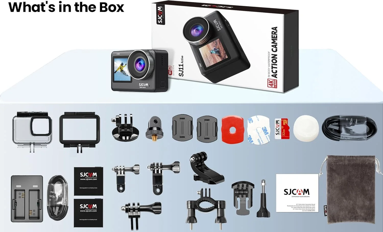 دوربین اکشن 4K SJCAM SJ11، ضد آب تا عمق 30 متر، دوربین کلاه کاسکت موتور سیکلت، تثبیت کننده OIS+EIS، میدان دید فوق العاده با Active HDR، وای فای 5G، دوربین ورزشی کنترل از راه دور با کیت های کلاه ایمنی