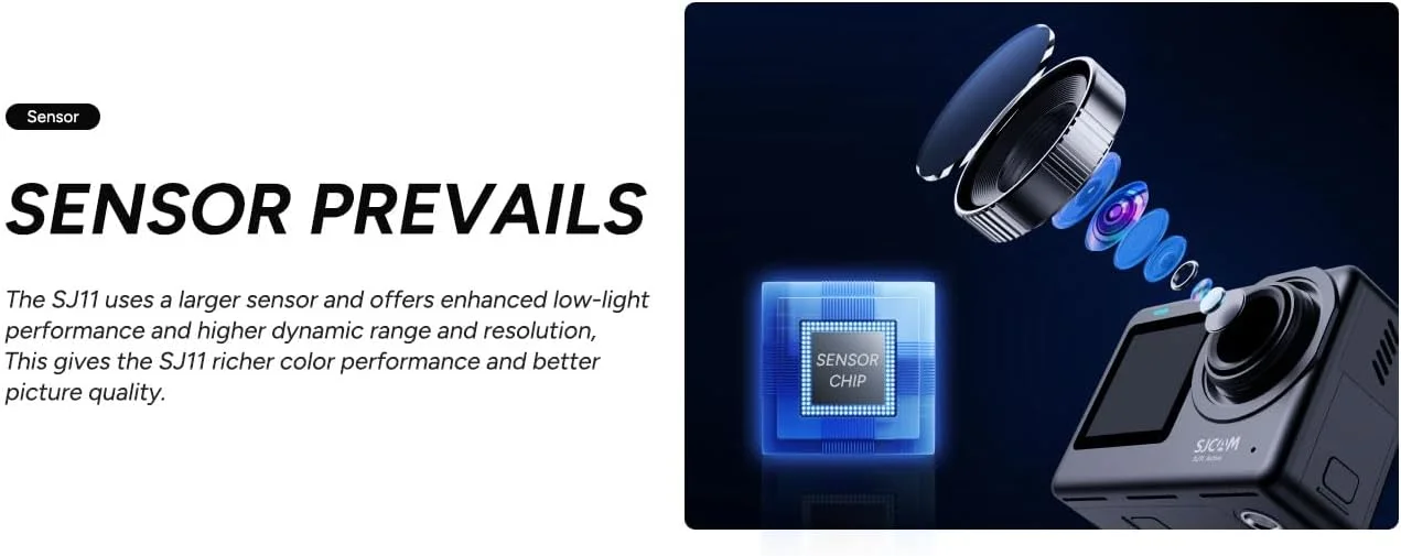 دوربین اکشن ضد آب SJCAM SJ11 Active 4K 30FPS با بدنه ضدآب تا 5 متر، لرزشگیر ژیروسکوپ 6 محوره، صفحه لمسی 2.33 اینچی، وای فای دوگانه 2.4G و 5GHz و پشتیبانی از پخش زنده