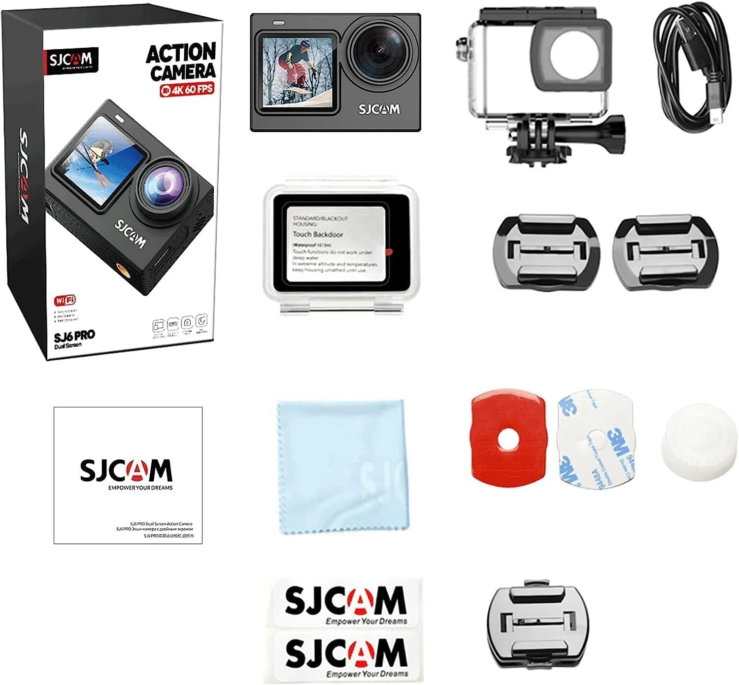 دوربین اکشن SJCAM SJ6 PRO با دو صفحه نمایش | 4K60fps/24MP | ژیروسکوپ 6 محوره | زاویه فوق عریض 165 درجه | صفحه نمایش عمودی 9:16 | زوم 8 برابر | تایم لپس، ویدیو آهسته، حالت خودرو، عکاسی با فاصله زمانی | مشکی