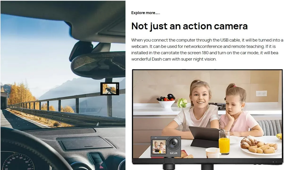 دوربین اکشن SJCAM SJ6 PRO با دو صفحه نمایش | 4K60fps/24MP | ژیروسکوپ 6 محوره | زاویه فوق عریض 165 درجه | صفحه نمایش عمودی 9:16 | زوم 8 برابر | تایم لپس، ویدیو آهسته، حالت خودرو، عکاسی با فاصله زمانی | مشکی