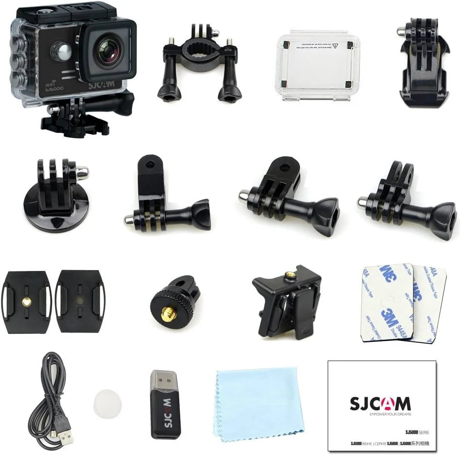 دوربین اکشن SJCAM SJ5000X Elite 12.4MP 4K 24fps Ultra HD ضد آب تا 30 متر، زاویه دید گسترده 170 درجه، دوربین فیلمبرداری ورزشی DV با زوم اپتیکال 4X، مشکی