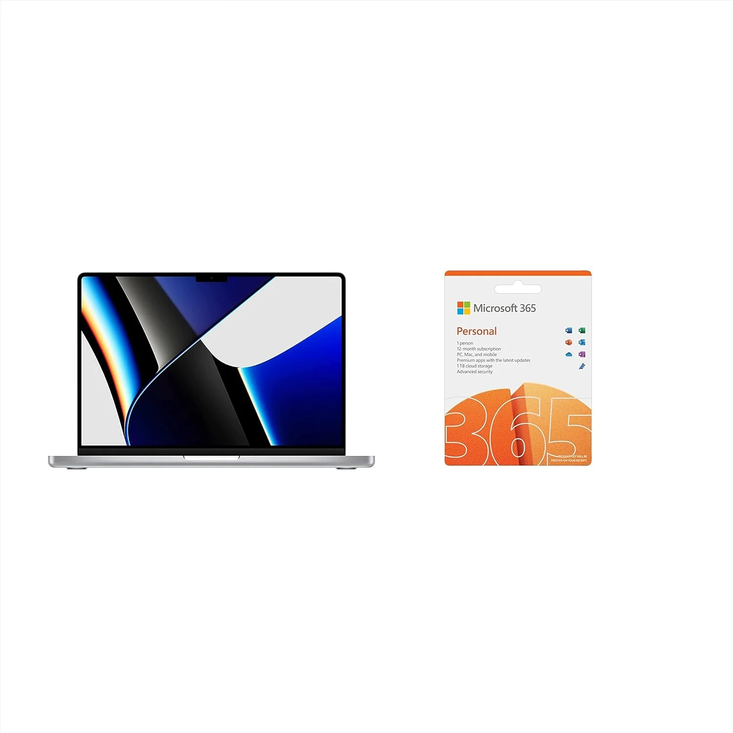 اپل مک بوک پرو 2021 (14 اینچی، تراشه Apple M1 Pro با پردازنده 8 هسته ای و پردازنده گرافیکی 14 هسته ای، 16 گیگابایت رم، 512 گیگابایت SSD) - خاکستری فضایی؛ عربی/انگلیسی و Microsoft M365 Personal 1 کاربر 1 ساله (تجدید شده)