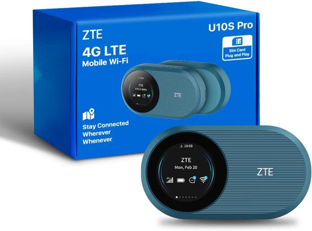مودم همراه 4G+LTE ZTE U10S Pro آبی، وای فای 6، آنلاک شده، روتر مسافرتی قابل حمل مقرون به صرفه، اتصال 32 دستگاه، 3000 میلی آمپر ساعت، 10 ساعت عمر باتری، قابل استفاده در تمام شبکه های جهانی