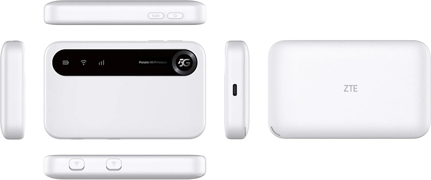 اکسس پوینت وای فای قابل حمل ZTE U50 5G با اسلات سیم کارت آنلاک شده، مودم روتر 5G کم هزینه برای 32 دستگاه خانگی/تجاری، AX1800 WiFi 6