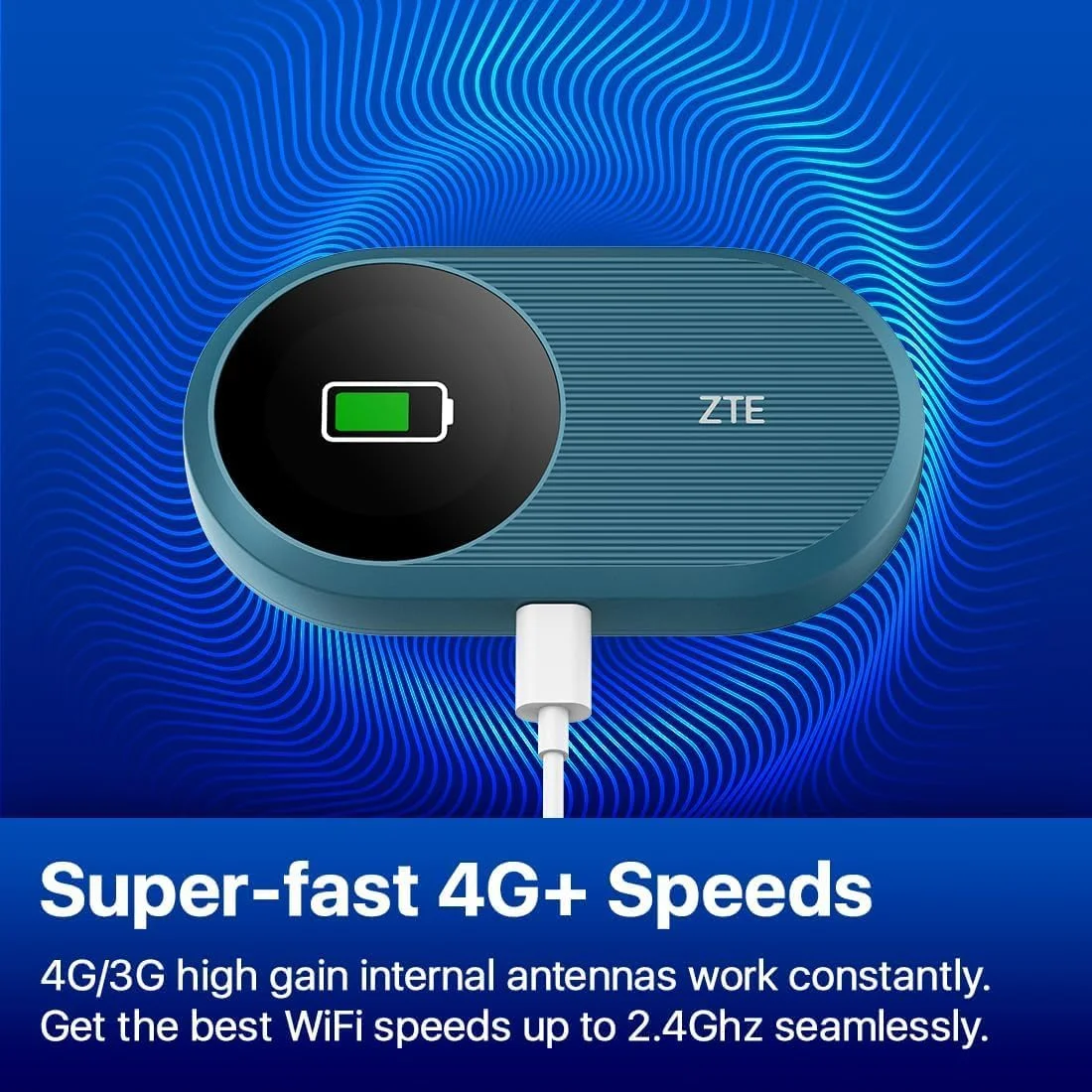 روتر وای فای همراه بی سیم ZTE مدل U10S Pro، وای فای 6 تا 287 مگابیت در ثانیه، روتر وای فای جیبی 4G LTE آنلاک با اسلات سیم کارت و پورت Type C - آبی
