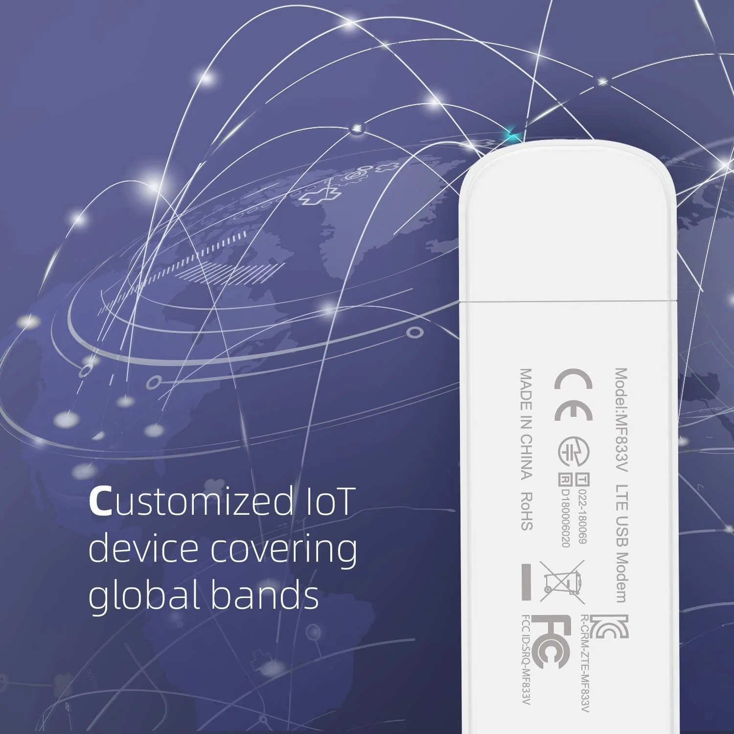 دانگل مودم USB 4G LTE مدل ZTE MF833V، یک دستگاه IoT، سازگار با LiveU