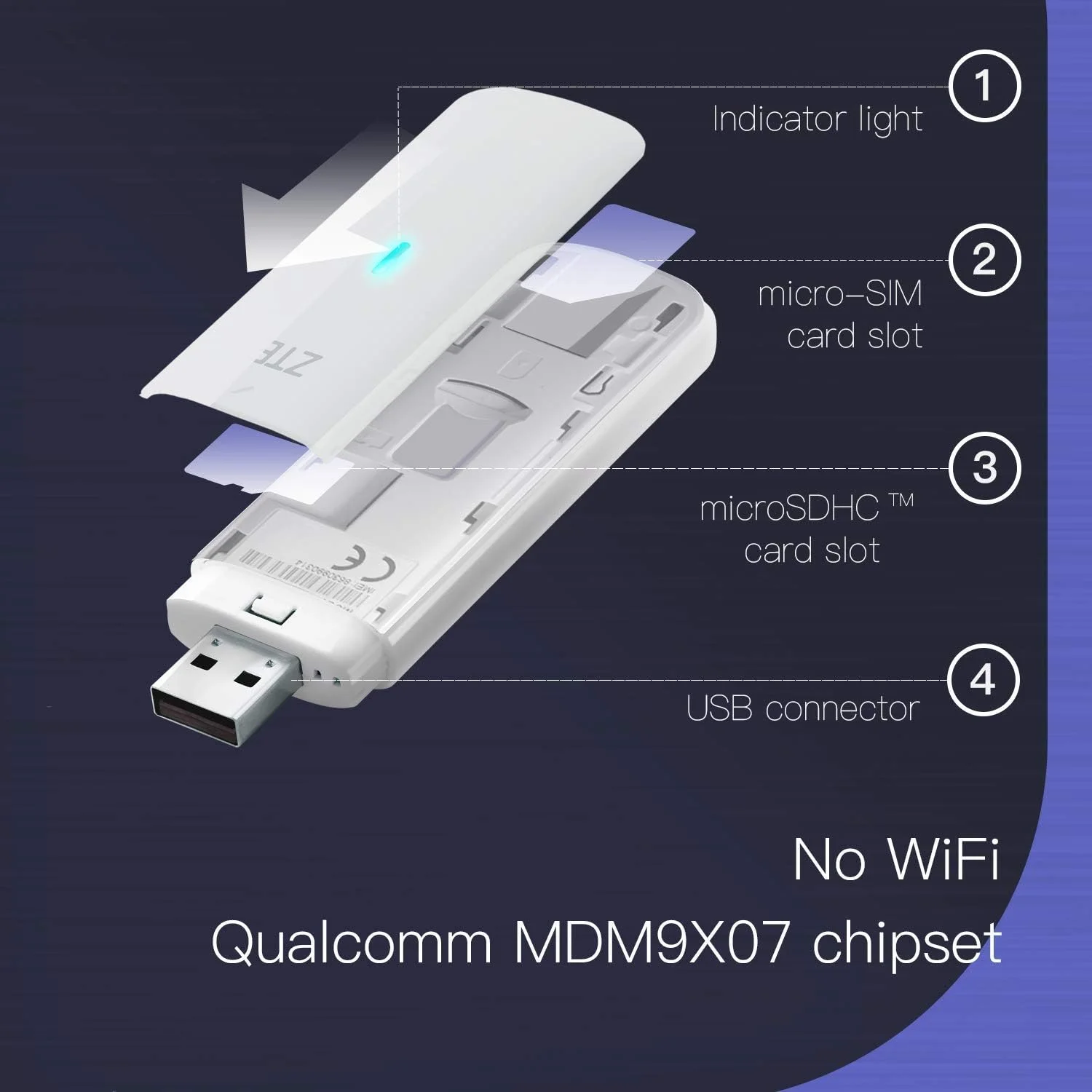 دانگل مودم USB 4G LTE مدل ZTE MF833V، یک دستگاه IoT، سازگار با LiveU