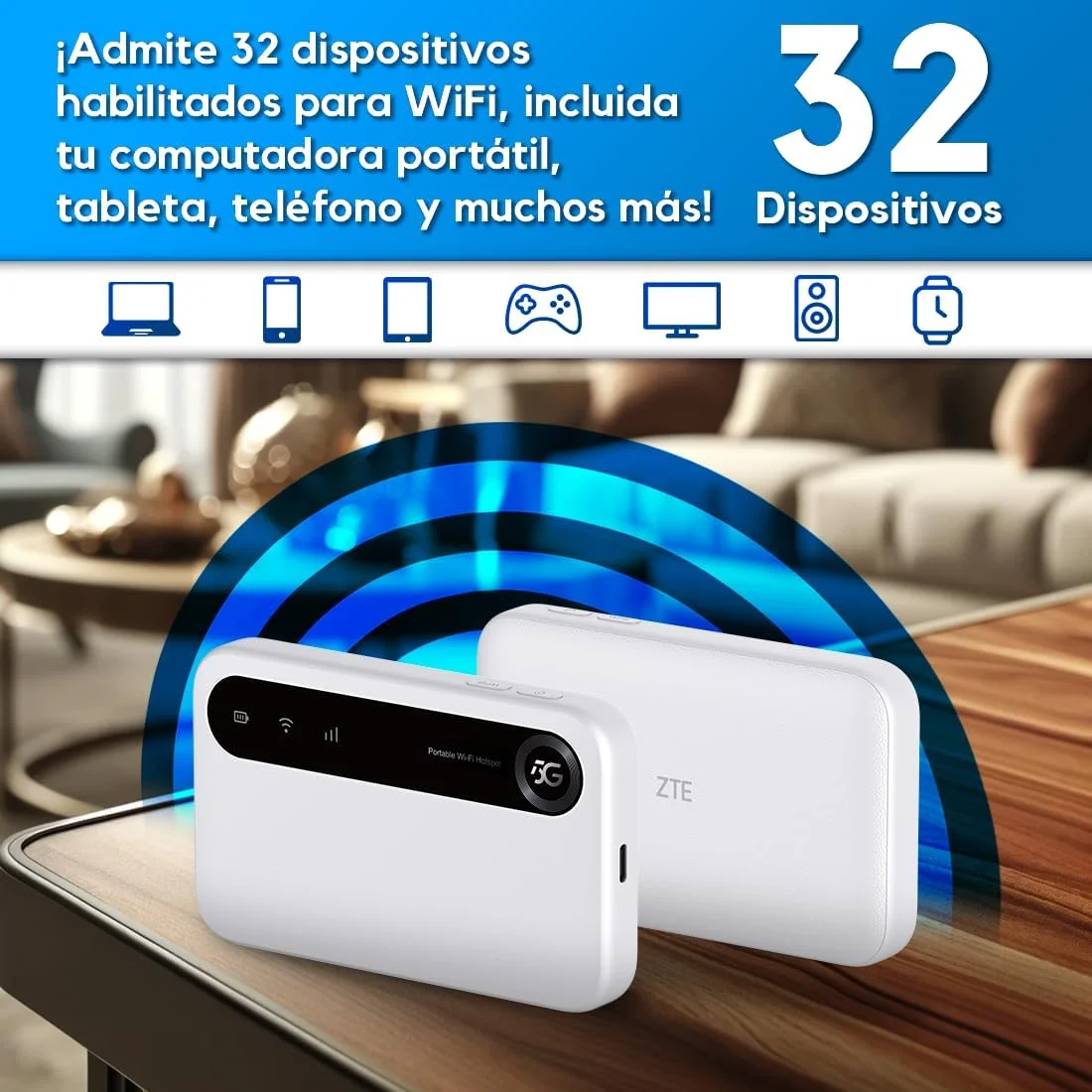 اکسس پوینت وای فای قابل حمل ZTE U50 5G با اسلات سیم کارت، اسلات سیم کارت آنلاک شده، مقرون به صرفه برای 32 دستگاه خانگی/تجاری، 5G و 4G+، AX1800 WiFi 6، تا 32 دستگاه