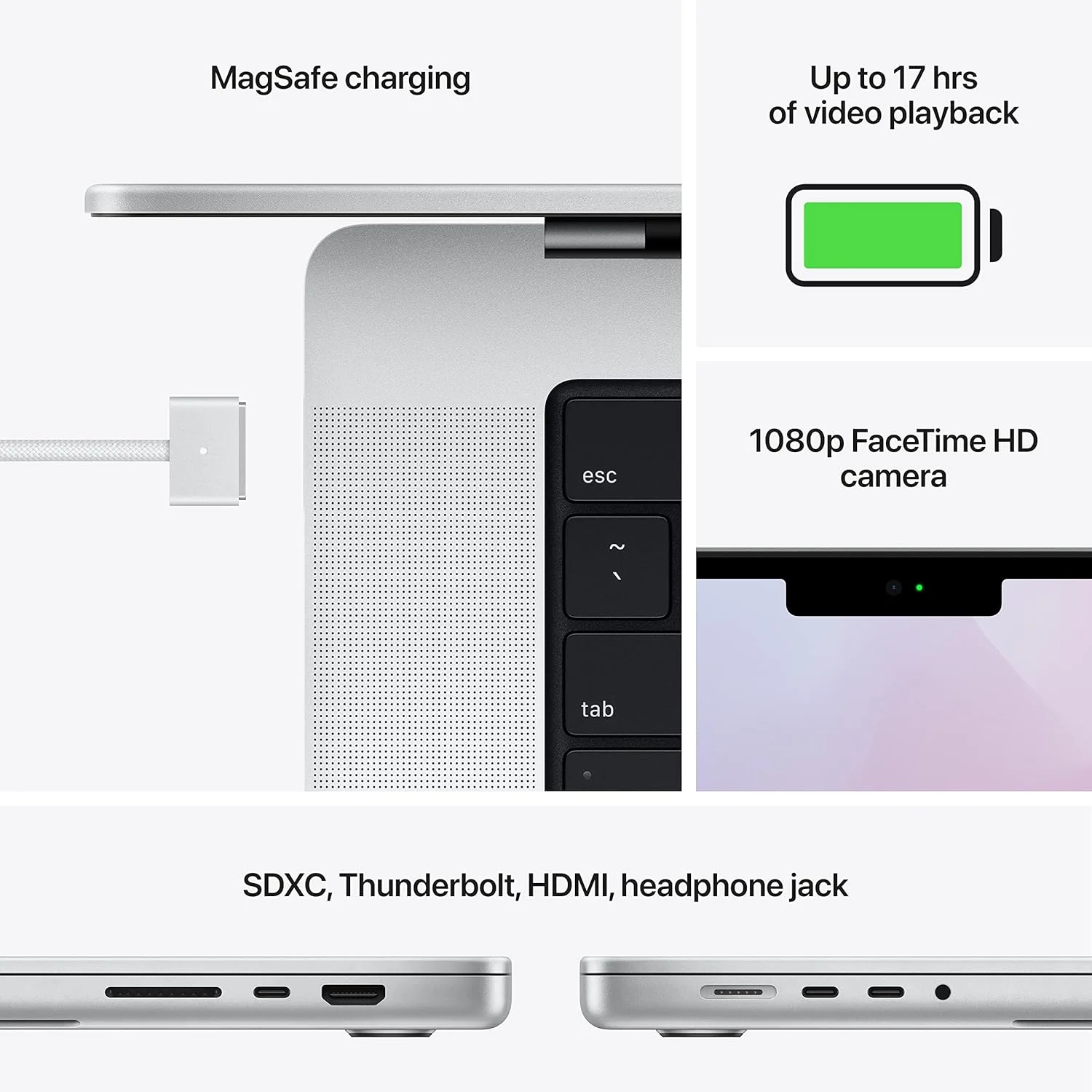 اپل مک بوک پرو 2021 (14 اینچی، تراشه Apple M1 Pro با پردازنده 8 هسته ای و پردازنده گرافیکی 14 هسته ای، 16 گیگابایت رم، 512 گیگابایت SSD) - نقره ای؛ انگلیسی (بازسازی شده) اپل مک بوک پرو 2021 (14 اینچی، تراشه Apple M1 Pro با پردازنده 8 هسته ای و پردازنده گرافیکی 14 هسته ای، 16 گیگابایت رم، 512 گیگابایت SSD) - نقره ای؛ انگلیسی (بازسازی شده)