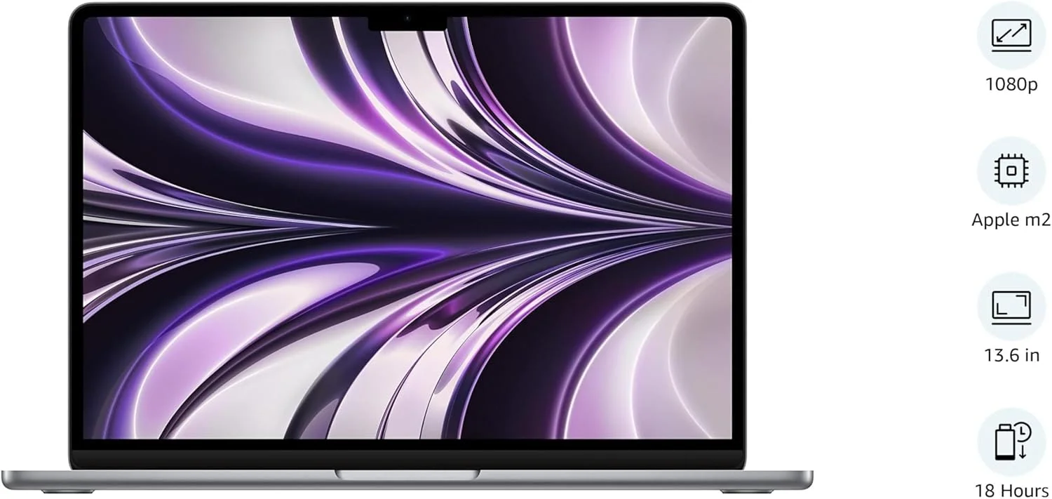 لپ تاپ اپل (بازسازی شده) 2022 MacBook Air با تراشه M2: صفحه نمایش 13.6 اینچی Liquid Retina، رم 8 گیگابایتی، حافظه SSD 256 گیگابایتی، دوربین FaceTime HD 1080p. سازگار با آیفون و آیپد؛ خاکستری فضایی؛ انگلیسی لپ تاپ اپل (بازسازی شده) 2022 MacBook Air با تراشه M2: صفحه نمایش 13.6 اینچی Liquid Retina، رم 8 گیگابایتی، حافظه SSD 256 گیگابایتی، دوربین FaceTime HD 1080p. سازگار با آیفون و آیپد؛ خاکستری فضایی؛ انگلیسی