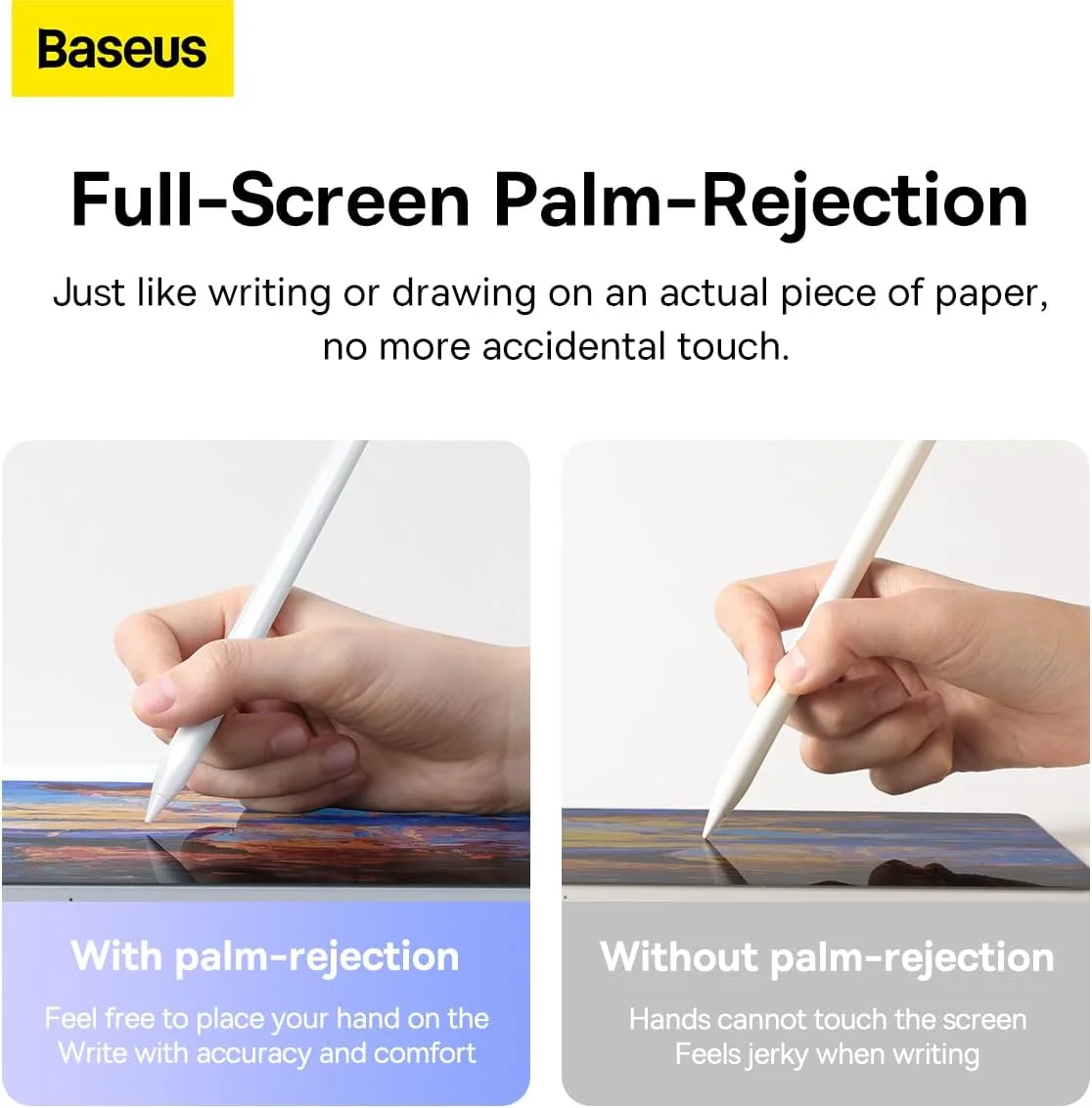 قلم استایلوس Baseus برای Apple iPad، 【حساسیت به شیب】【جذب مغناطیسی قوی】، شارژ دوگانه Type-C و سازگار با iPad Pro/iPad Air/iPad Mini (سفید)