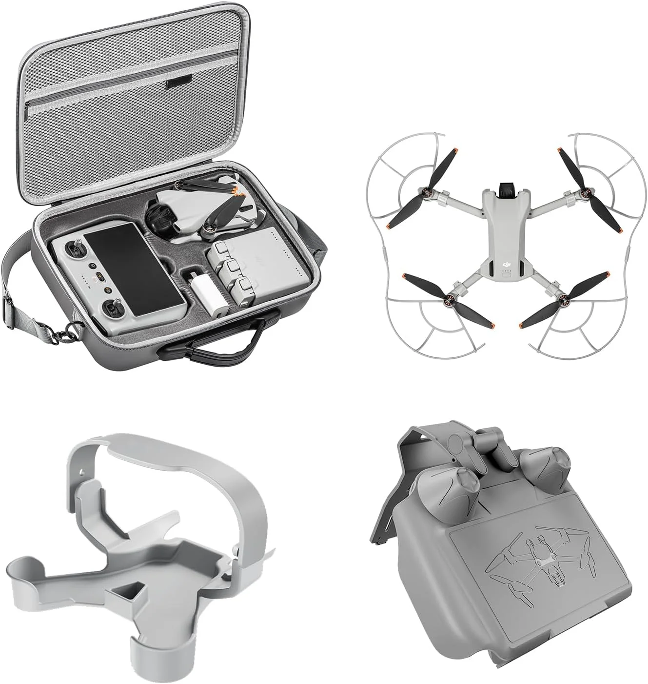 کیت لوازم جانبی DJI Mini 3 شامل کیف حمل، پوشش محافظ مشکی، محافظ ضد برخورد، نگهدارنده ملخ پهپاد و پد فرود پهپاد مناسب برای DJI Mini 3 Pro RC 2