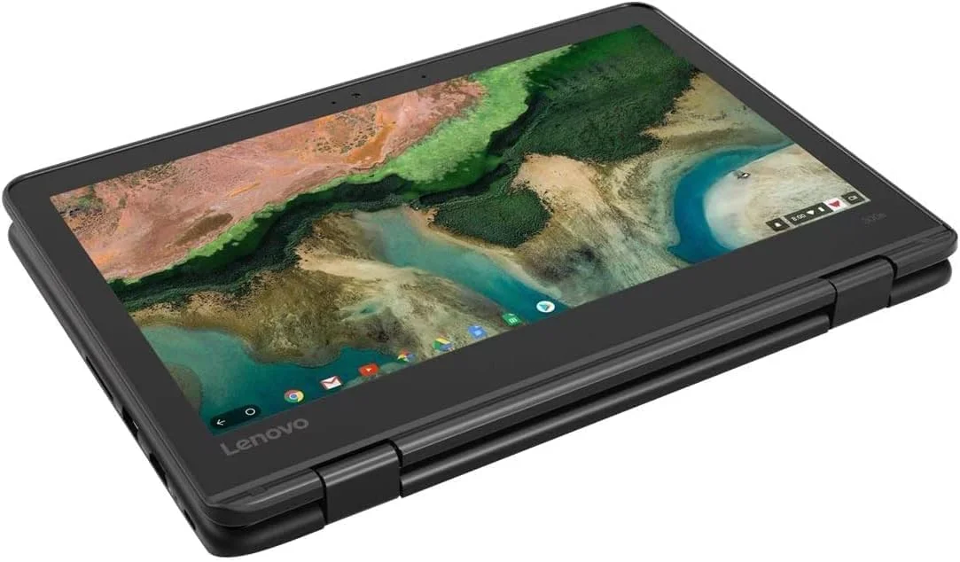 لپ تاپ لمسی 2 در 1 لنوو 300e Chromebook نسل دوم، 11.6 اینچ، AMD A4-9th 2.5GHz، رم 4 گیگابایت، SSD 32 گیگابایت، Chrome OS (بازسازی شده)