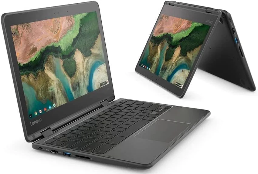 لپ تاپ لمسی 2 در 1 لنوو 300e Chromebook نسل دوم، 11.6 اینچ، AMD A4-9th 2.5GHz، رم 4 گیگابایت، SSD 32 گیگابایت، Chrome OS (بازسازی شده)