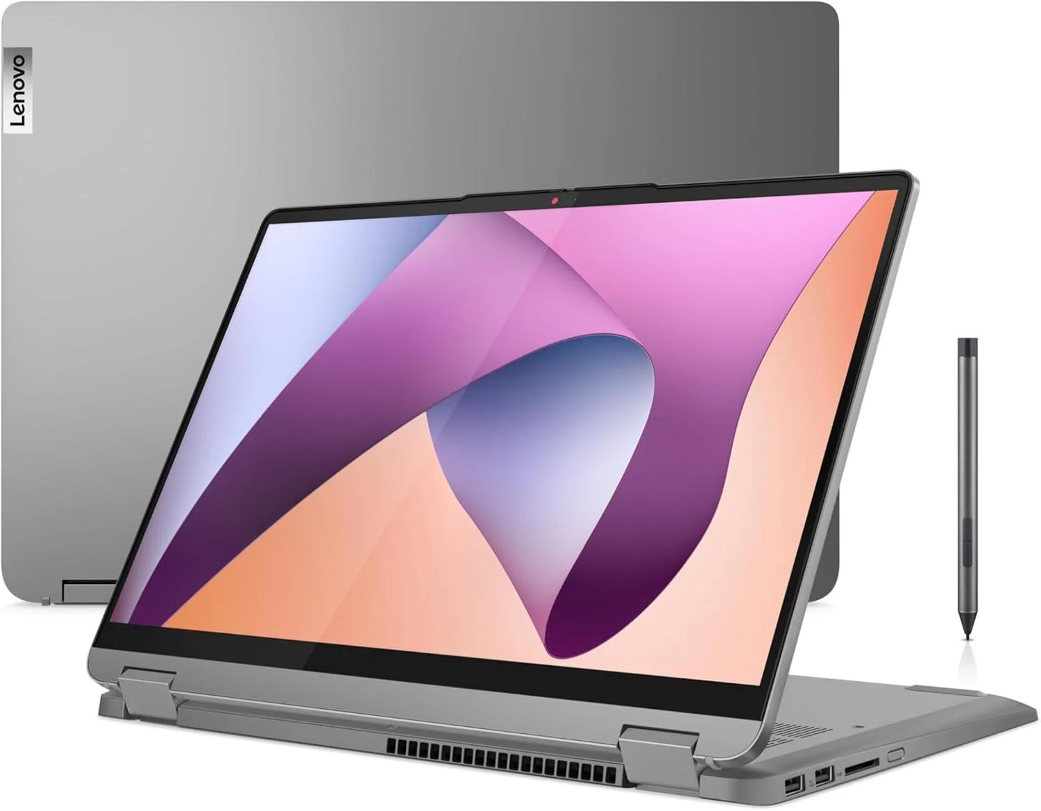 لپ تاپ 2 در 1 لنوو Flex 5 14ABR8، صفحه نمایش لمسی 14 اینچی WUXGA براق، Ryzen 5 7430U، رم 8 گیگابایتی، SSD 512 گیگابایتی، گرافیک یکپارچه Radeon، صفحه کلید دارای نور پس زمینه انگلیسی-عربی، Win11، خاکستری قطبی + قلم [82XX00C4AX]