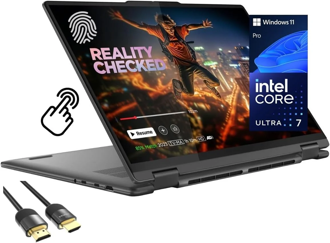 لپ تاپ 2 در 1 لنوو Yoga 7i، صفحه نمایش لمسی 16 اینچی 2K، پردازنده Core Ultra 7 155U (تا 4.80 گیگاهرتز)، 16 گیگابایت DDR5، 1 ترابایت PCIe SSD، Wi-Fi 6E، صفحه کلید با نور پس زمینه، حسگر اثر انگشت، TB 4، وب کم، صفحه کلید اعداد، PDG HDMI، ویندوز 11 پرو