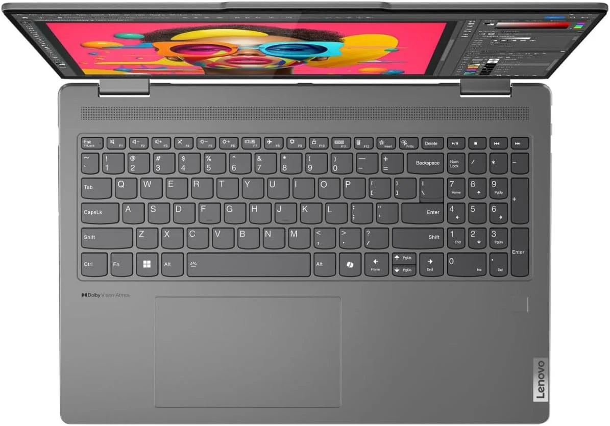 لپ تاپ 2 در 1 لنوو Yoga 7i، صفحه نمایش لمسی 16 اینچی 2K، پردازنده Core Ultra 7 155U (تا 4.80 گیگاهرتز)، 16 گیگابایت DDR5، 1 ترابایت PCIe SSD، Wi-Fi 6E، صفحه کلید با نور پس زمینه، حسگر اثر انگشت، TB 4، وب کم، صفحه کلید اعداد، PDG HDMI، ویندوز 11 پرو