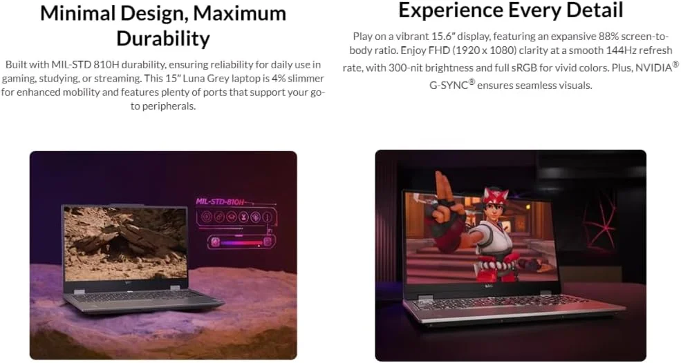 لپ تاپ گیمینگ Lenovo LOQ 15ARP9 با تراشه LA1، صفحه نمایش 15.6 اینچی FHD (1920x1080) 144Hz، پردازنده AMD Ryzen™ 7 7435HS، رم 24 گیگابایتی DDR5، حافظه SSD 1 ترابایتی، کارت گرافیک NVDIA RTX™ 4050 6GB، نور پس زمینه سفید، انگلیسی، Win11 Pro، خاکستری لونا