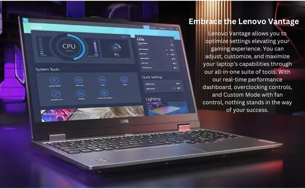 لپ تاپ گیمینگ Lenovo LOQ 15ARP9 با تراشه LA1، صفحه نمایش 15.6 اینچی FHD (1920x1080) 144Hz، پردازنده AMD Ryzen™ 7 7435HS، رم 24 گیگابایتی DDR5، حافظه SSD 1 ترابایتی، کارت گرافیک NVDIA RTX™ 4050 6GB، نور پس زمینه سفید، انگلیسی، Win11 Pro، خاکستری لونا