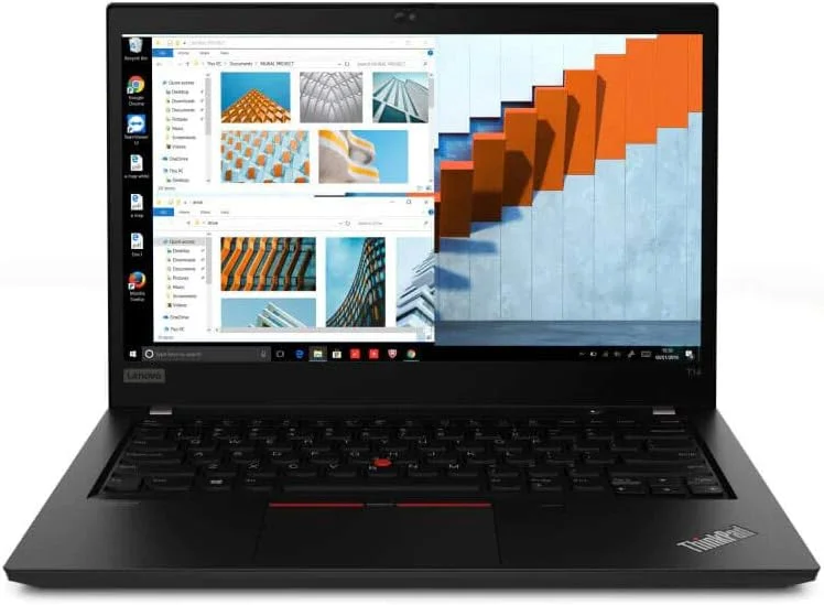 لپ تاپ تجاری Lenovo ThinkPad T14 (بازسازی شده) مدل 2020، پردازنده نسل دهم Core i5-10310U، صفحه نمایش 14 اینچی ضد تابش نور، 16 گیگابایت رم، 512 گیگابایت NVMe SSD، گرافیک Intel UHD، کیبورد انگلیسی با نور پس زمینه، ویندوز 11 پرو، مشکی