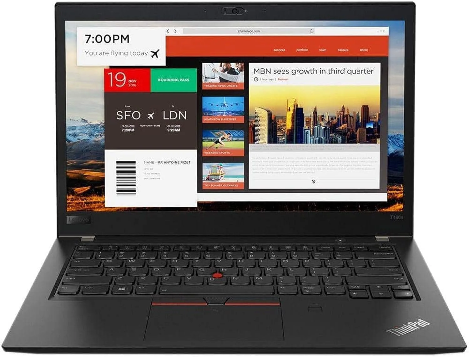 لپ تاپ تجاری لنوو ThinkPad T480s (بازسازی شده)، پردازنده Intel Core i7 نسل هشتم، 8 گیگابایت رم DDR4، 256 گیگابایت حافظه، صفحه نمایش 14.1 اینچی، ویندوز 10 پرو