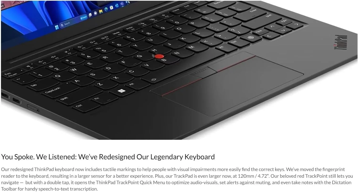 لپ تاپ لنوو Gen 12 ThinkPad X1 Carbon 21KC004AUS با پردازنده Intel Ultra 7 165U vPro، صفحه نمایش لمسی 14 اینچی WUXGA، رم 32 گیگابایتی، SSD 1 ترابایتی، دوربین FHD+ IR+ RGB و Windows 11 Pro