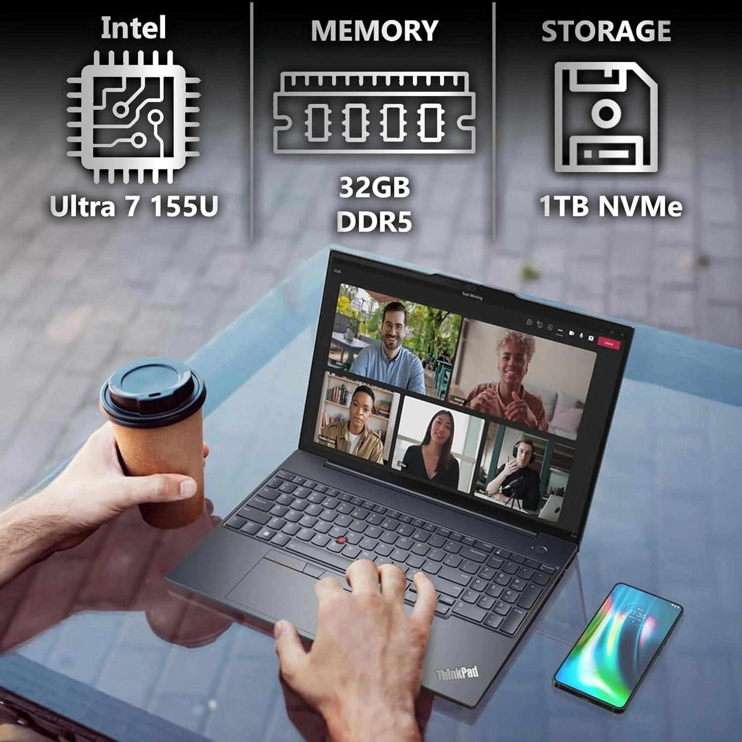 لپ تاپ تجاری لنوو ThinkPad T16 Gen 3 با صفحه نمایش 16 اینچی FHD+، پردازنده Intel Ultra 7-155U (بهتر از i7-1355U)، رم 32 گیگابایتی DDR5، حافظه SSD 1 ترابایتی، وب کم 5 مگاپیکسلی، WiFi 6E + BT، RJ-45، HDMI، ویندوز 11 پرو، هوش مصنوعی Copilot - مشکی