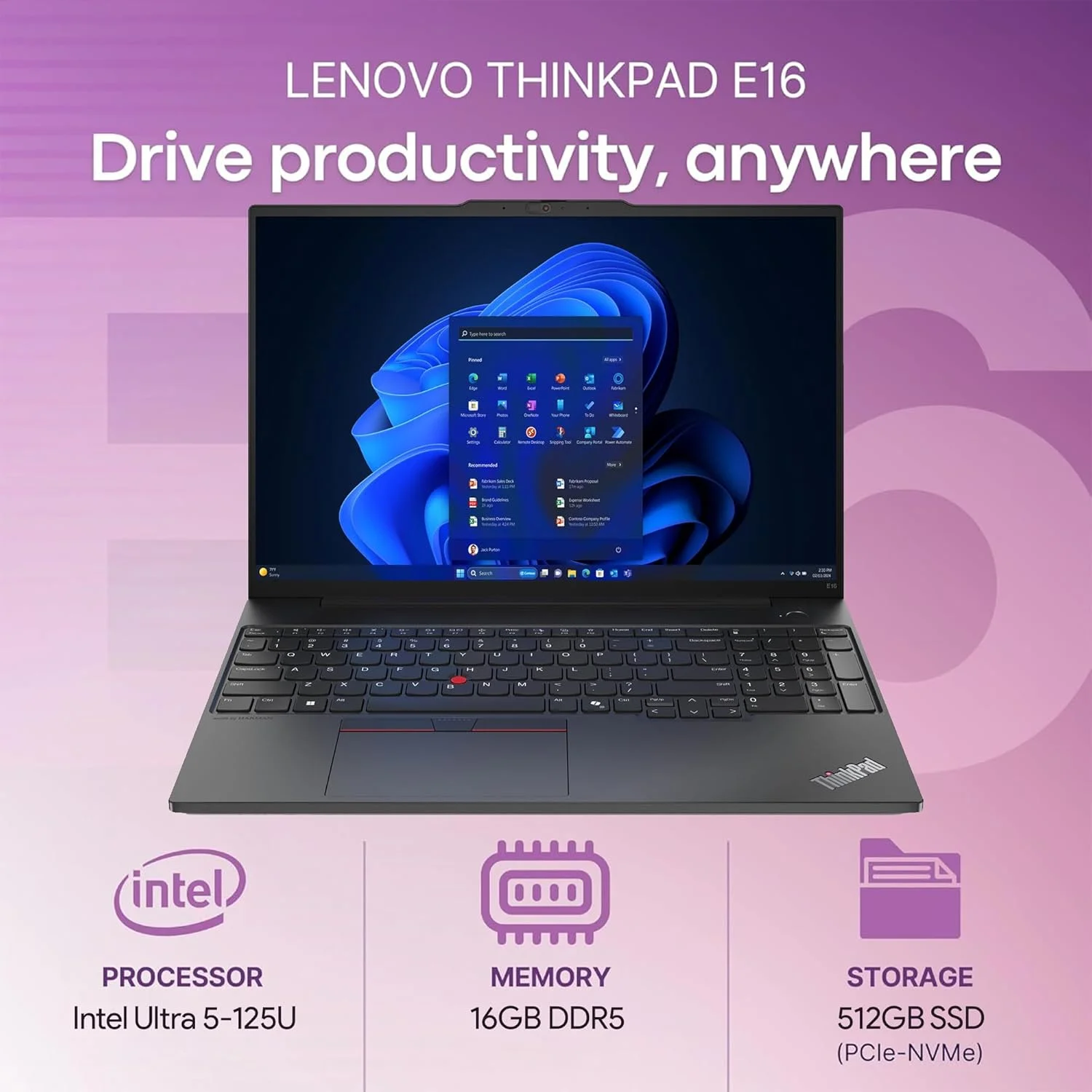 لپ تاپ تجاری هوش مصنوعی Lenovo ThinkPad E16 Gen 2، صفحه لمسی FHD+ 16 اینچی، Intel Ultra 5-125U (بهتر از i7-1355U)، رم 16 گیگابایتی، NVMe 512 گیگابایتی، FPR، صفحه کلید با نور پس زمینه، WiFi 6E + BT، RJ-45، وب کم FHD، ویندوز 11 پرو لپ تاپ تجاری هوش مصنوعی Lenovo ThinkPad E16 Gen 2، صفحه لمسی FHD+ 16 اینچی، Intel Ultra 5-125U (بهتر از i7-1355U)، رم 16 گیگابایتی، NVMe 512 گیگابایتی، FPR، صفحه کلید با نور پس زمینه، WiFi 6E + BT، RJ-45، وب کم FHD، ویندوز 11 پرو