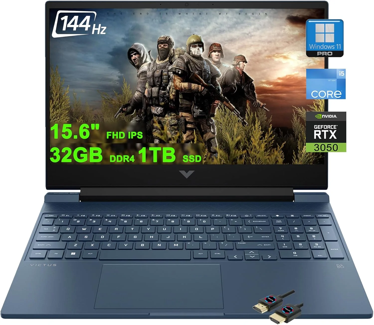 لپ تاپ گیمینگ HP Victus 15 | صفحه نمایش 15.6 اینچی FHD IPS ضد انعکاس 144 هرتز | پردازنده 8 هسته ای Intel i5-12450H (>i7-11800H) | 32 گیگابایت DDR4 1 ترابایت SSD | کارت گرافیک GeForce RTX 3050 | نور پس زمینه Win11Pro با لوازم جانبی DLCA (ارتقا یافته)