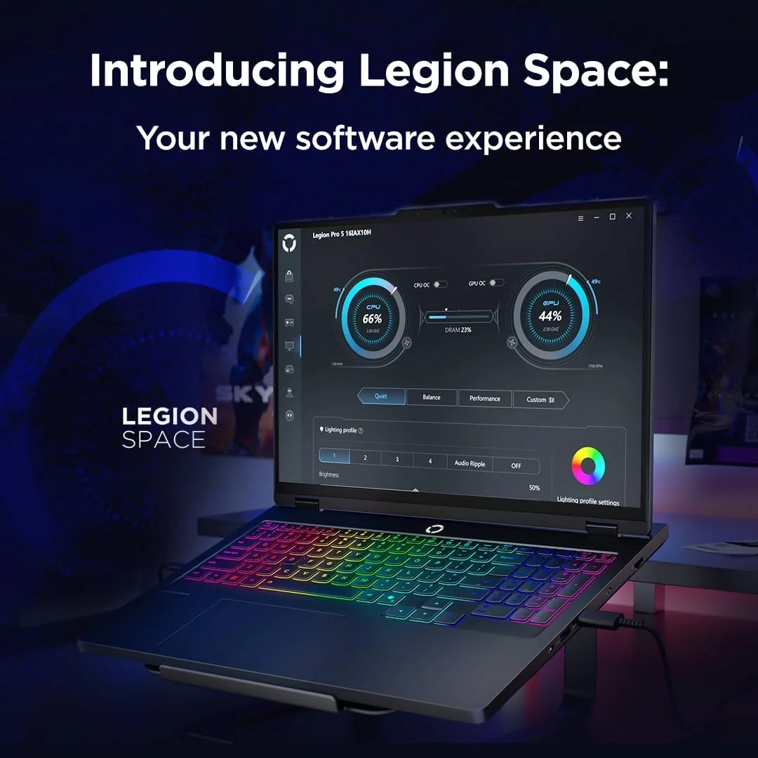 لپ تاپ گیمینگ لنوو Legion Pro 5 16IRX10 AI، صفحه نمایش 16 اینچی WQXGA 240Hz ضد انعکاس نور، پردازنده Intel Core i9-14900HX، رم 24 گیگابایتی، حافظه SSD 1 ترابایتی، کارت گرافیک RTX™ 5060 8GB GDDR7، کیبورد RGB انگلیسی-عربی، ویندوز 11، مشکی اکلیلی [83NN002CAX] 2 سال گارانتی Premium Care