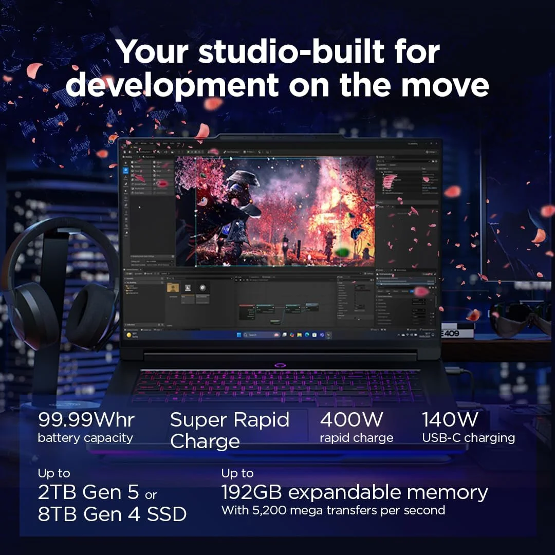 لپ تاپ گیمینگ هوش مصنوعی Lenovo Legion 9 18IAX10، صفحه نمایش 18 اینچی WQUXGA 440 هرتز، Intel Ultra 9 275HX، رم 64 گیگابایتی، SSD 4 ترابایتی، RTX 5090 24 گیگابایتی GDDR7، RGB EN-ARB، Win11، مشکی Eclipse [83EY0002AX] + 2 سال Premium Care