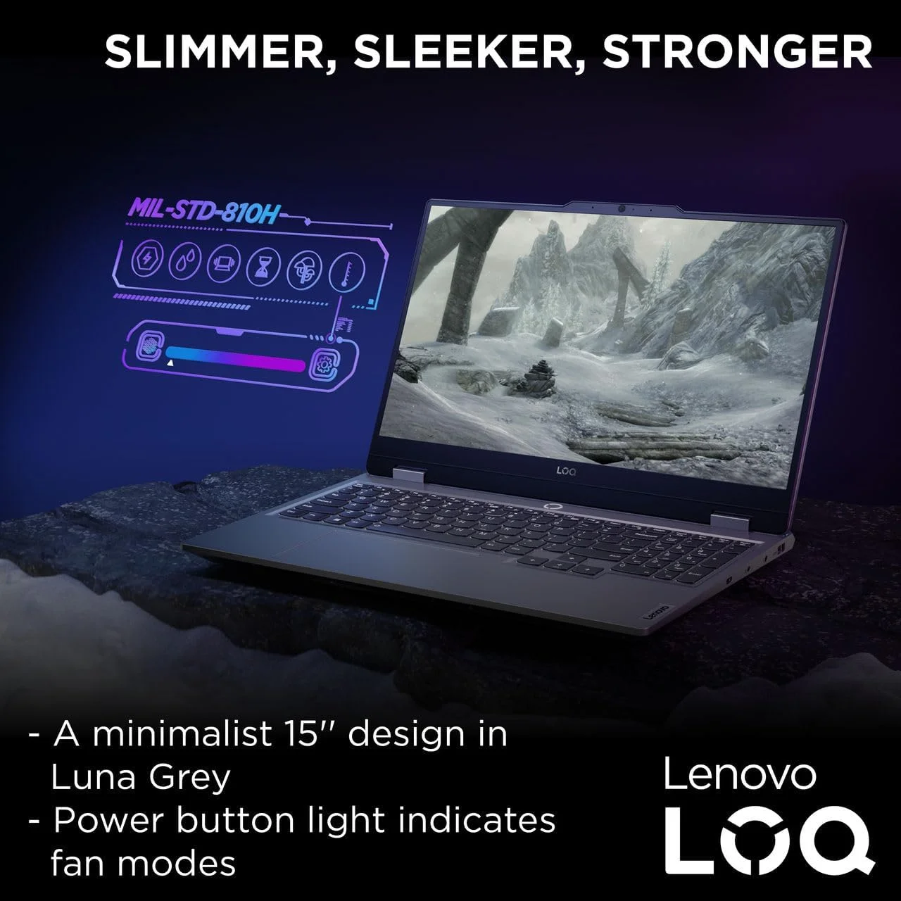 لپ تاپ گیمینگ Lenovo LOQ 15IAX9، صفحه نمایش 15.6 اینچی FHD 100% sRGB 144Hz، پردازنده Intel i5-12450HX، رم 24 گیگابایتی، SSD 512 گیگابایتی، کارت گرافیک NVIDIA RTX 3050 6GB، نور پس زمینه Eng-Arb، ویندوز 11، خاکستری لونا [83GS0095AX]