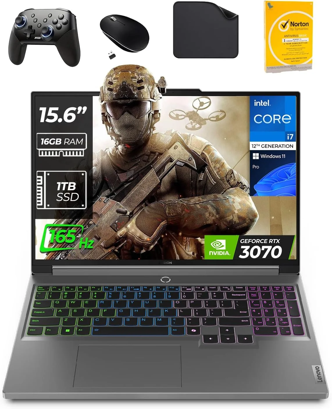 لپ تاپ گیمینگ لنوو Legion 5 15IAH7H - نسل دوازدهم i7-12700H، صفحه نمایش 15.6 اینچی 165 هرتز FHD، گرافیک RTX3070 8GB، ویندوز 11 پرو، (شامل دسته بازی Wave 1 + ماوس + ماوس پد و آنتی ویروس) (16 گیگابایت رم | 1 ترابایت SSD)