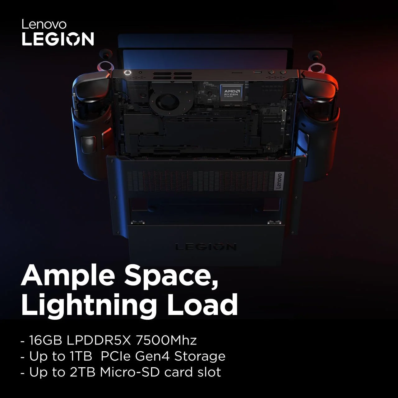 کنسول بازی دستی لنوو Legion Go، پردازنده AMD Ryzen Z1 Extreme، رم 16 گیگابایتی، حافظه SSD 512 گیگابایتی، پردازنده گرافیکی AMD Radeon یکپارچه، صفحه نمایش 8.8 اینچی WQXGA 144 هرتز، ویندوز 11 [83E10055AX] با 1 سال محافظت در برابر آسیب های تصادفی