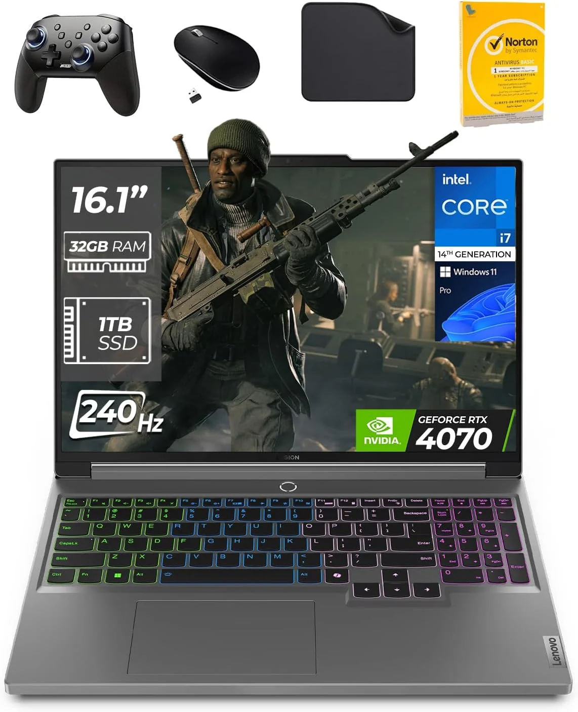 لپ تاپ گیمینگ لنوو Legion 5 16IRX9 - نسل 14 اینتل i7-14700HX، 16.1 اینچ 240 هرتز، گرافیک RTX 4070 8GB، ویندوز 11 پرو (شامل دسته بازی + ماوس + ماوس پد + آنتی ویروس) (32 گیگابایت رم | 1 ترابایت SSD)