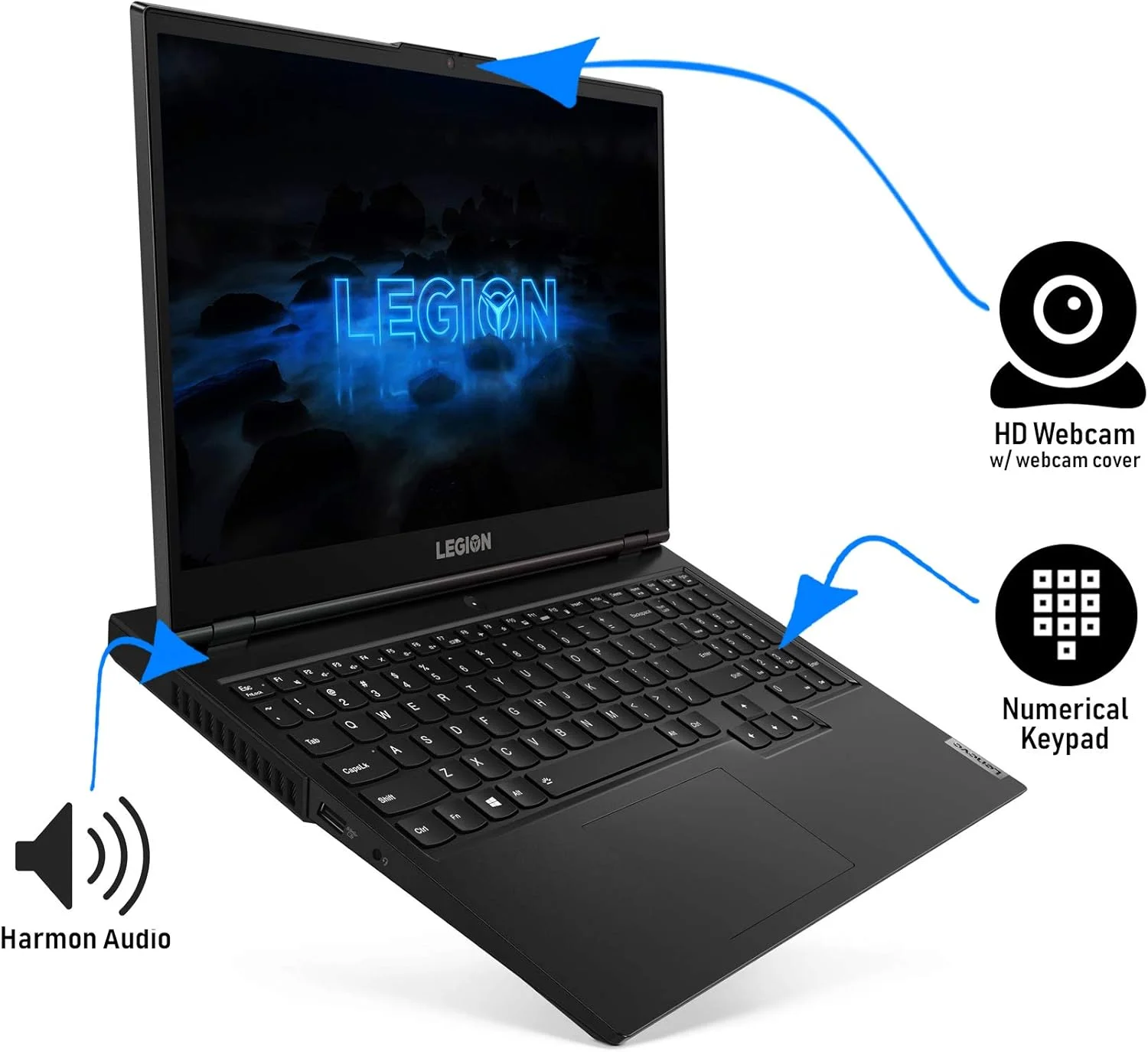 لپ تاپ گیمینگ لنوو Legion 5، صفحه نمایش 15.6 اینچی FHD IPS 250nits 120Hz، پردازنده AMD Ryzen 7 4800H، رم 32 گیگابایت DDR4، حافظه 1 ترابایت PCIe SSD، وای فای 6، کیبورد با نور پس زمینه سفید، USB-C، HDMI، GeForce GTX 1650، ویندوز 10، بسته TWE