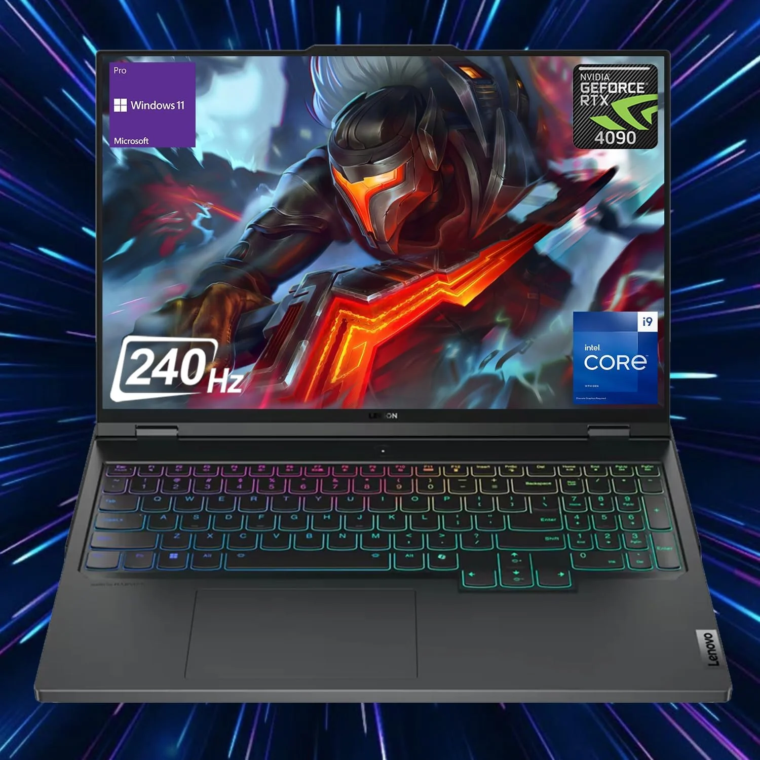 لپ تاپ گیمینگ لنوو Legion Pro جدیدترین مدل با عملکرد بالا، صفحه نمایش 16 اینچی WQXGA 240Hz، پردازنده Intel Core i9-14900HX، کارت گرافیک NVIDIA GeForce RTX 4090، رم 64 گیگابایتی DDR5، حافظه SSD 4 ترابایتی، HDMI، کیبورد با نور پس زمینه RGB، وب کم، Wi-Fi 6، ویندوز 11 پرو