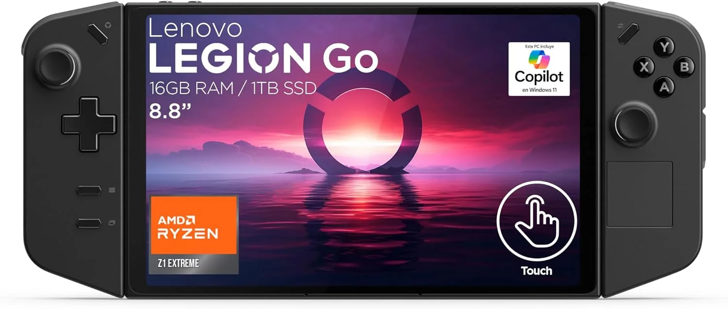 کنسول بازی لنوو Legion Go با صفحه نمایش لمسی 8.8 اینچی QHD گوریلا گلس | پردازنده AMD Ryzen Z1 Extreme با 8 هسته و 16 گیگابایت رم، 1 ترابایت SSD | کیف حمل، داک ریموت | ویندوز 11 هوم، مشکی سایه