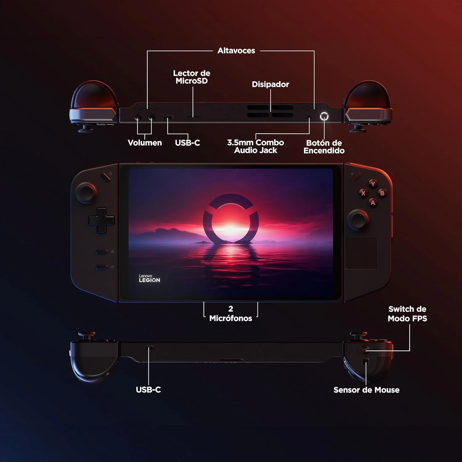 کنسول بازی لنوو Legion Go با صفحه نمایش لمسی 8.8 اینچی QHD گوریلا گلس | پردازنده AMD Ryzen Z1 Extreme با 8 هسته و 16 گیگابایت رم، 1 ترابایت SSD | کیف حمل، داک ریموت | ویندوز 11 هوم، مشکی سایه