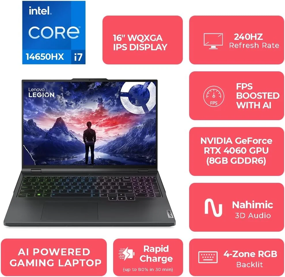 لپ تاپ گیمینگ 16 اینچی Lenovo Legion Pro 5 | تراشه هوش مصنوعی | نسل 14th پردازنده i7-14650HX | رم 16 گیگابایتی، SSD 1 ترابایتی | گرافیک NVIDIA RTX 4060 8GB | نمایشگر WQXGA با ویندوز 11 هوم | خاکستری اونیکس - (ارتقا یافته) لپ تاپ گیمینگ 16 اینچی Lenovo Legion Pro 5 | تراشه هوش مصنوعی | نسل 14th پردازنده i7-14650HX | رم 16 گیگابایتی، SSD 1 ترابایتی | گرافیک NVIDIA RTX 4060 8GB | نمایشگر WQXGA با ویندوز 11 هوم | خاکستری اونیکس - (ارتقا یافته)