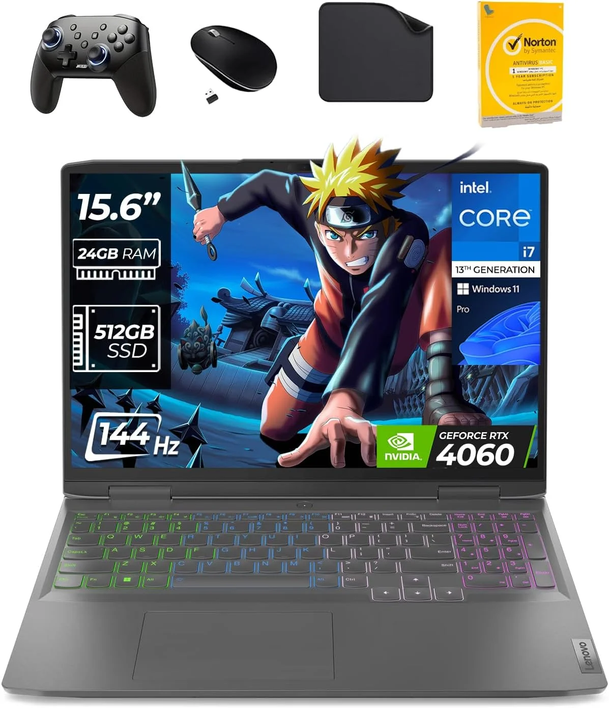 لپ تاپ گیمینگ Lenovo LOQ (16IRH8) - نسل سیزدهم i7-13620H، صفحه نمایش 15.6 اینچ FHD، کارت گرافیک GeForce RTX 4060 8GB، ویندوز 11 پرو، (شامل کنترلر + ماوس + ماوس پد و آنتی ویروس موج اول) (24 گیگابایت رم | 512 گیگابایت SSD)