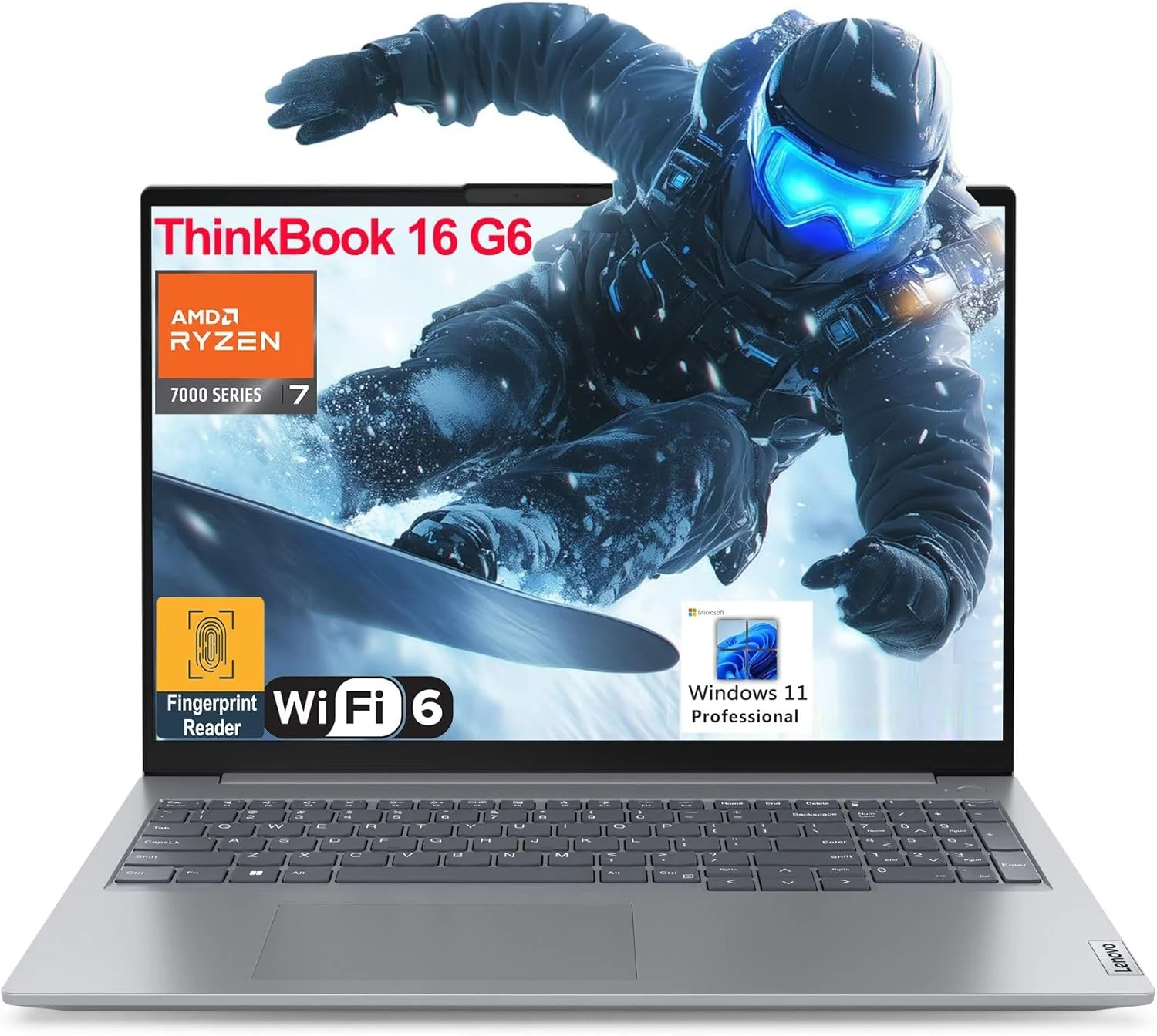 لپ تاپ 16 اینچی FHD+ لنوو ThinkBook 16 G6، پردازنده 8 هسته ای AMD Ryzen 7 7730U (بهتر از i7-1360P)، رم 16 گیگابایتی DDR4، حافظه SSD 512 گیگابایتی PCIe، وای فای 6، بلوتوث 5.3، Type-C 3.2، حسگر اثر انگشت، ویندوز 11 پرو، AZ-XUT