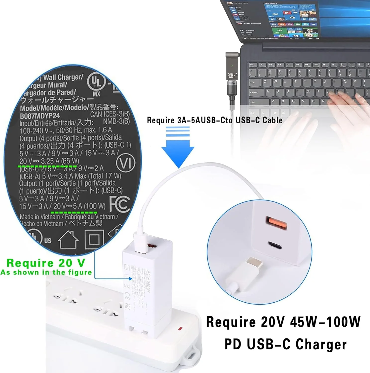 SANMUGEED USB C Charging Adapter for Lenovo, Female USB-C to Slim Square Yellow Tip Converter 100w PD Charger Adapter for Lenovo Thinkpad x1 Carbon t470 t460 t450 t440