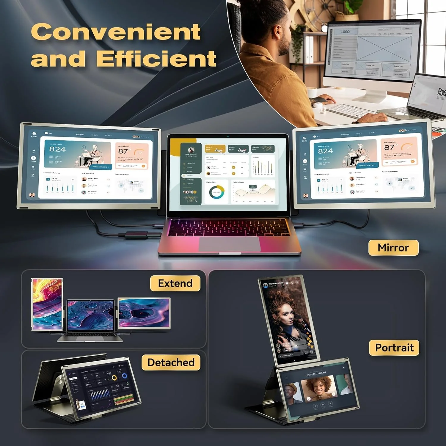 اکستندر صفحه نمایش لپ تاپ V2COM، مانیتور دوگانه 15.6 اینچی FHD 1080P IPS، مانیتور قابل حمل برای لپ تاپ های 13-17.3 اینچی با پورت USB-C/HDMI (S6 / 15.6 اینچ)