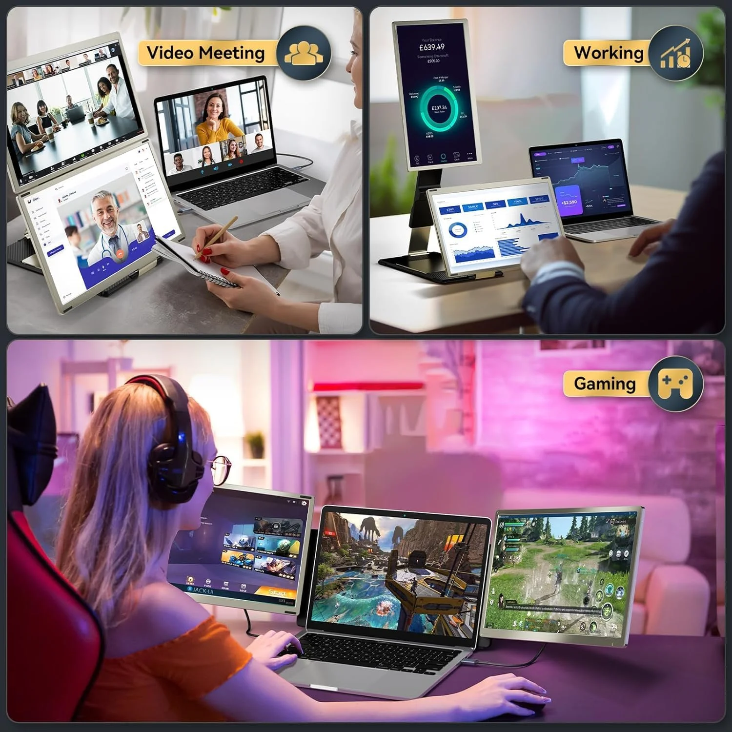اکستندر صفحه نمایش لپ تاپ V2COM، مانیتور دوگانه 15.6 اینچی FHD 1080P IPS، مانیتور قابل حمل برای لپ تاپ های 13-17.3 اینچی با پورت USB-C/HDMI (S6 / 15.6 اینچ)
