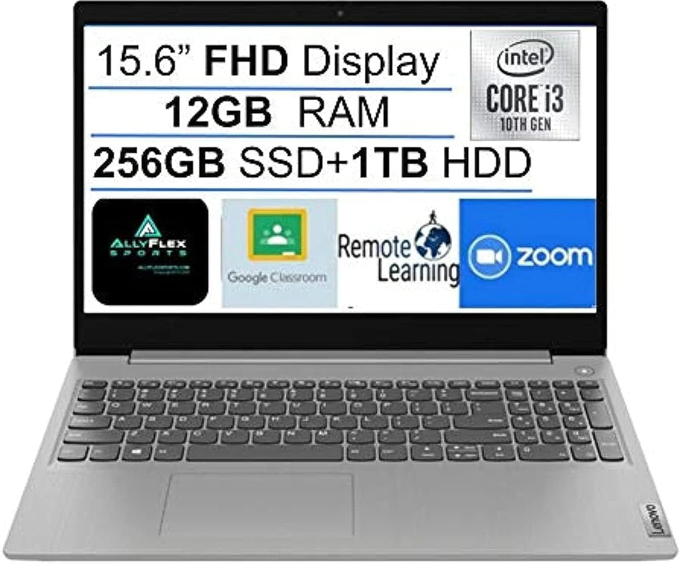لپ تاپ 15.6 اینچی FHD لنوو IdeaPad 3، پردازنده Intel Core i3-1005G1 نسل 10 تا 3.4 گیگاهرتز، 12 گیگابایت رم DDR4، 256 گیگابایت SSD + 1 ترابایت HDD، وب کم، ماوس پد AllyFlex (ارتقا یافته)