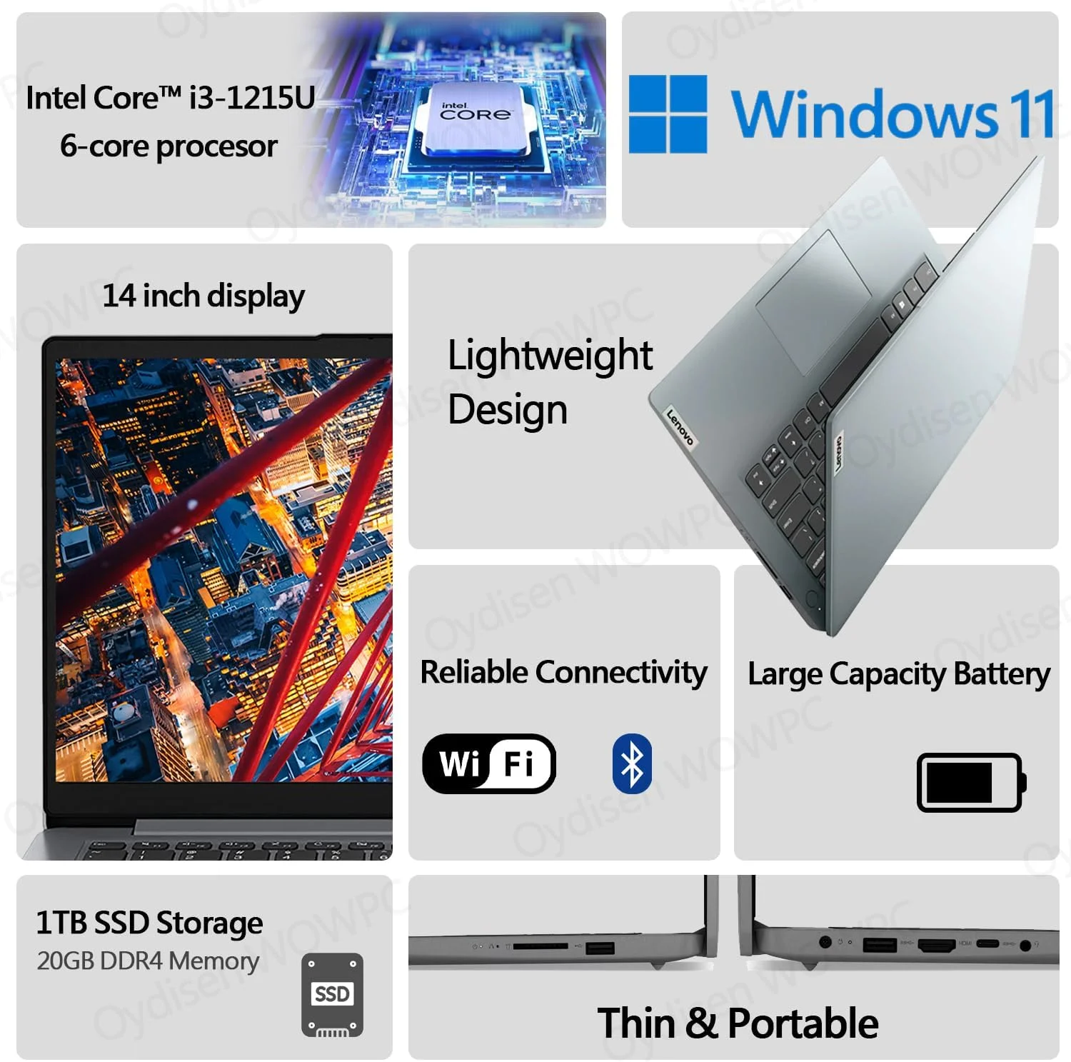 لپ تاپ تجاری 14 اینچی لنوو، پردازنده Intel Core i3 نسل دوازدهم، 8 گیگابایت رم، 1 ترابایت حافظه SSD، صفحه نمایش 14 اینچی HD ضد تابش نور، Wi-Fi 6 و بلوتوث، HDMI، ویندوز 11 پرو.