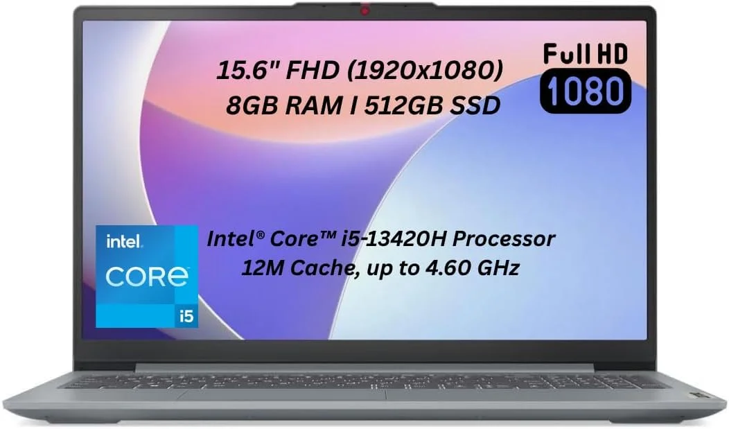 لپ تاپ لنوو IdeaPad Slim 3 15IRH8 با پردازنده نسل سیزدهم Intel Core i5-13420H، نمایشگر 15.6 اینچی FHD، رم 8 گیگابایتی، حافظه SSD 512 گیگابایتی، گرافیک Intel، ویندوز 11، کیبورد انگلیسی، رنگ خاکستری قطبی (ارتقا یافته)
